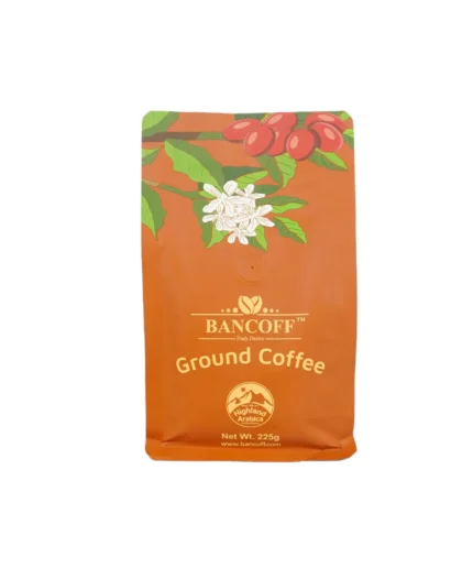 "Bancoff ground coffee powder in branded pouch" "Premium Bancoff organic ground coffee packaging" "Bancoff finely ground coffee beans for rich brewing" "Eco-friendly Bancoff coffee pack with ground beans" "Freshly packed Bancoff ground coffee powder"