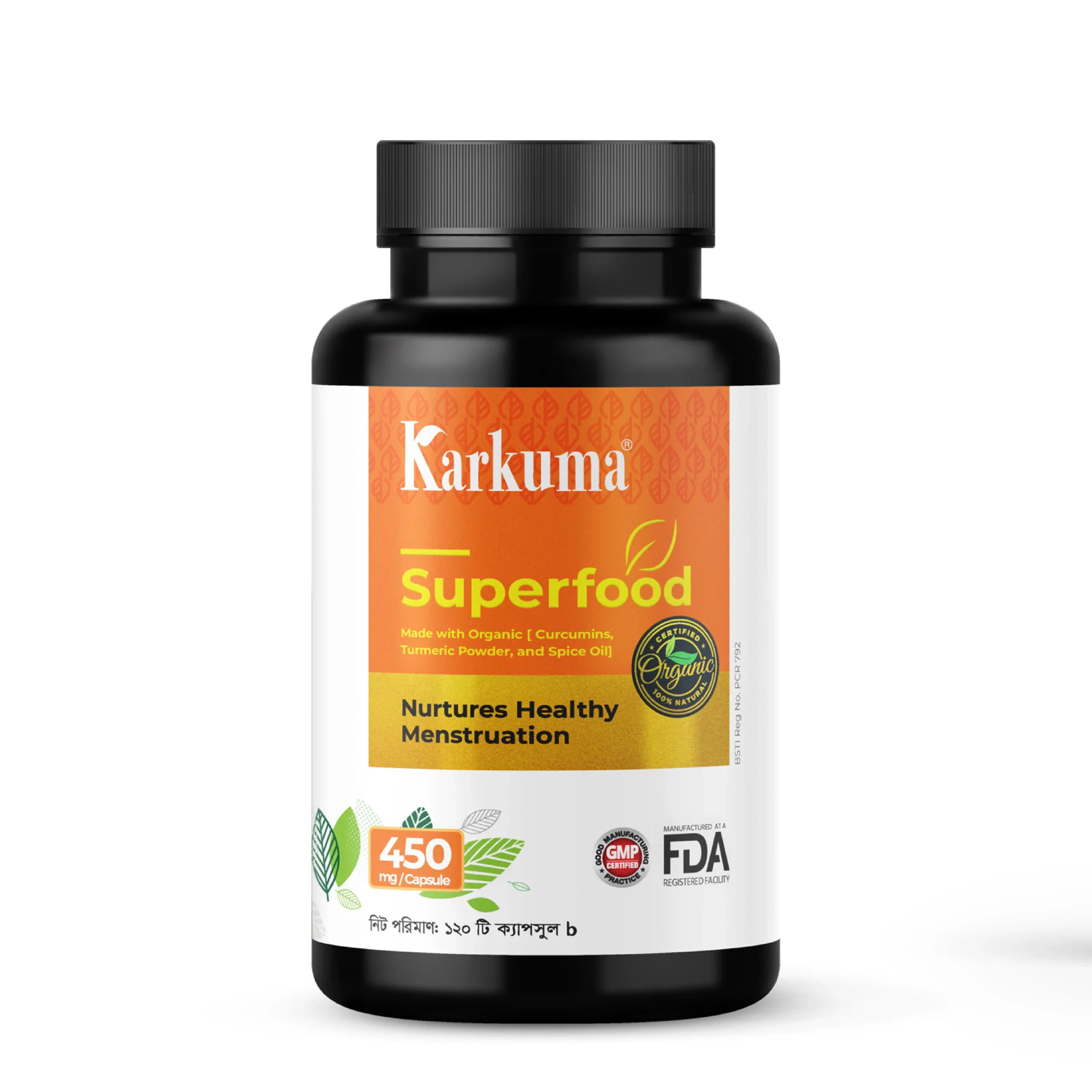 KSF-01_cbe508b3-b2ec-49f8-954a-be40f8bc8cb2 Karkuma Organic Superfood box and capsules — designed for menstrual health, pain relief, and skin radiance Karkuma Organic Superfood with USDA-certified organic curcumin, turmeric, black pepper extract, and cinnamon oil Karkuma Superfood capsules — supports menstrual cycle regulation, reduces cramps, and enhances skin glow