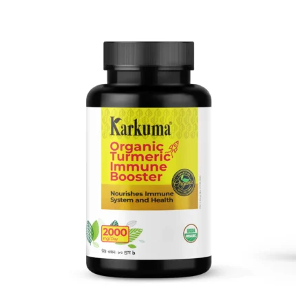 Karkuma Organic Turmeric Immune Booster powder for immune, skin, and digestive health Karkuma Turmeric Immune Booster with organic turmeric curcumin, alpha- and beta-turmerones, and black pepper extract (piperine) for enhanced absorption Functional food Karkuma Turmeric Immune Booster to reduce inflammation, boost immunity, and promote glowing skin