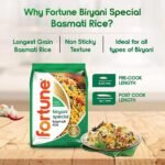 1kg pack of Fortune Biryani Special Basmati Rice with extra long grains.