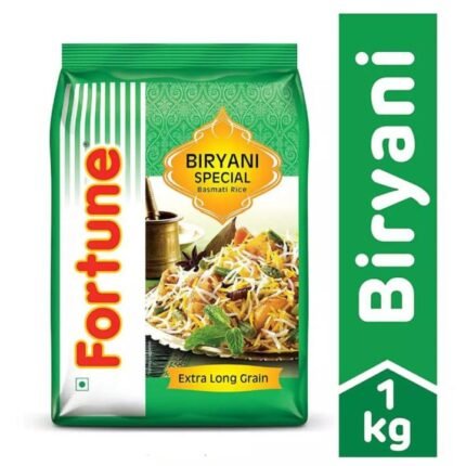 1kg pack of Fortune Biryani Special Basmati Rice with extra long grains.
